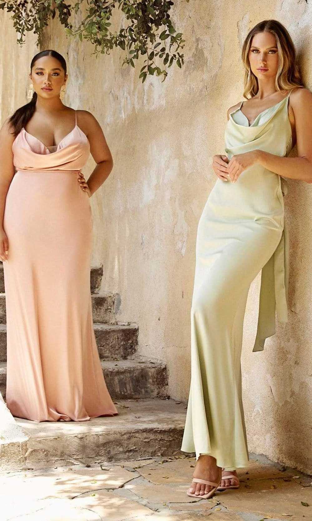 Ladivine 7487 - Fitted Satin Tie Open Back Gown