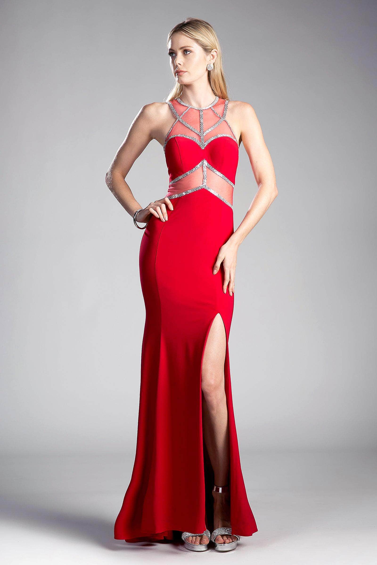 Ladivine CD0115 - Embellished Sheer Halter Fitted Dress