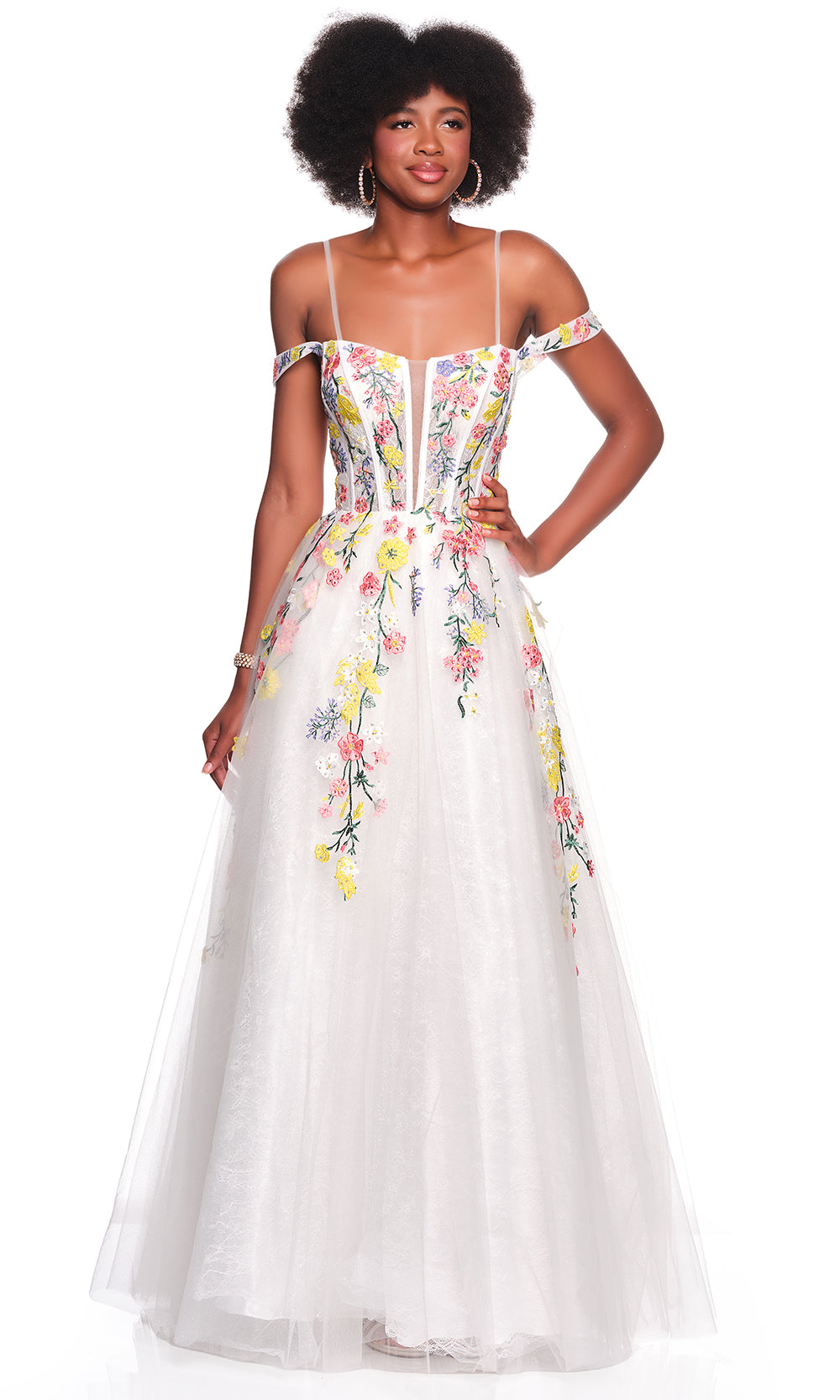 Dave & Johnny 12489 - Cold Shoulder Floral Embellished Dress