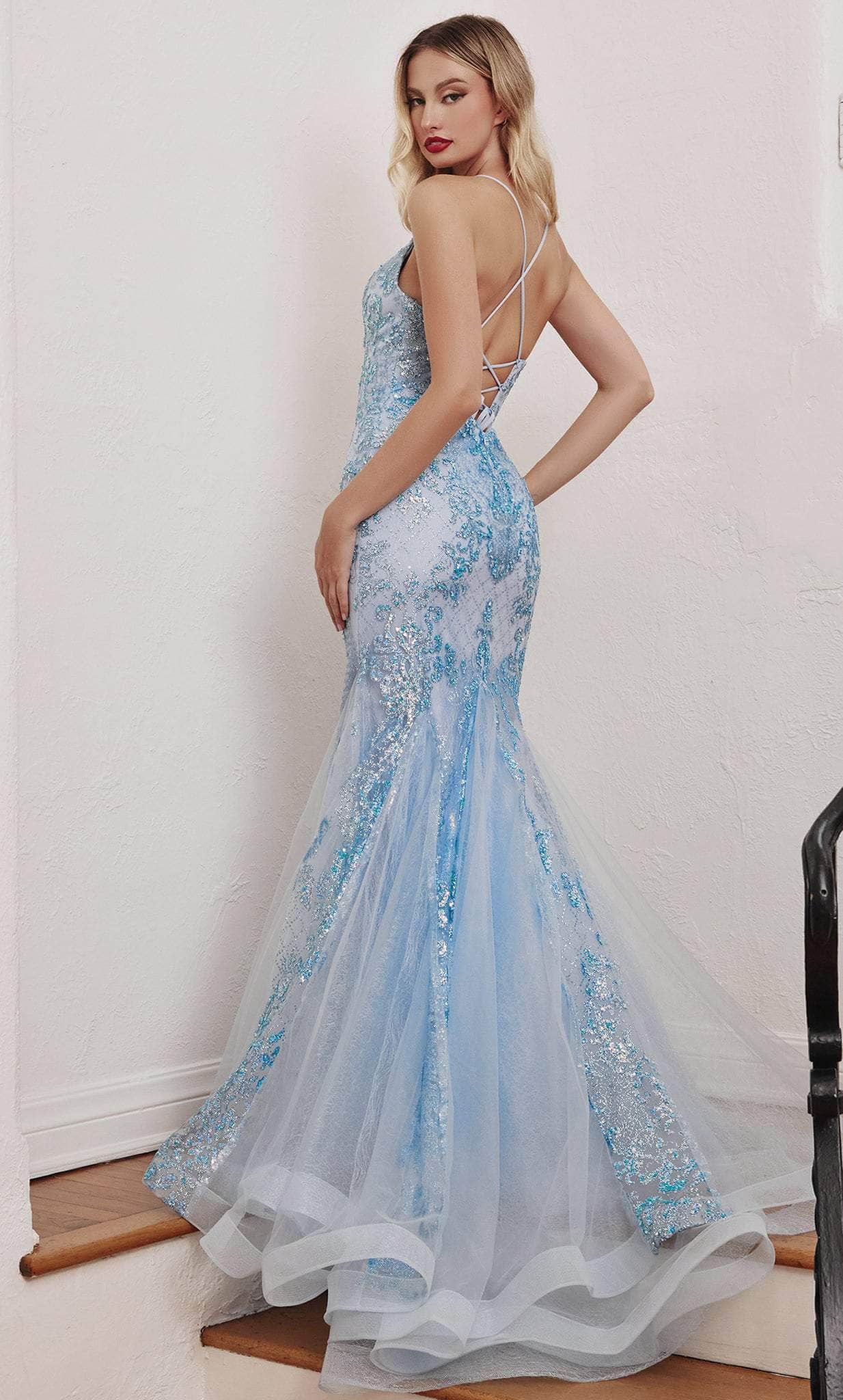 Cinderella Divine CC2279 - Glitter V Neck Evening Gown