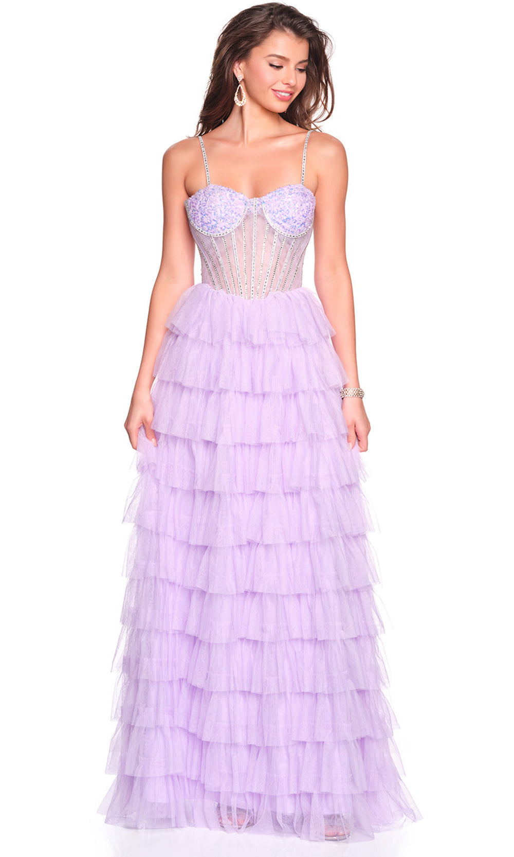 Dave & Johnny 12690 - Tiered Corset Sweetheart Long Gown