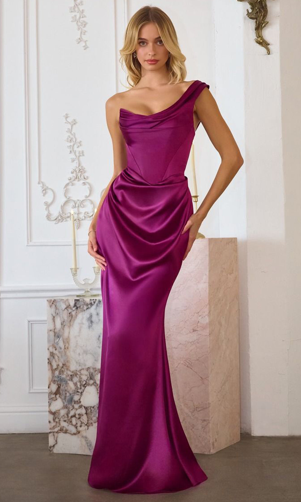 Amoris by Ladivine T727 - One Shoulder Draped Sheath Gown