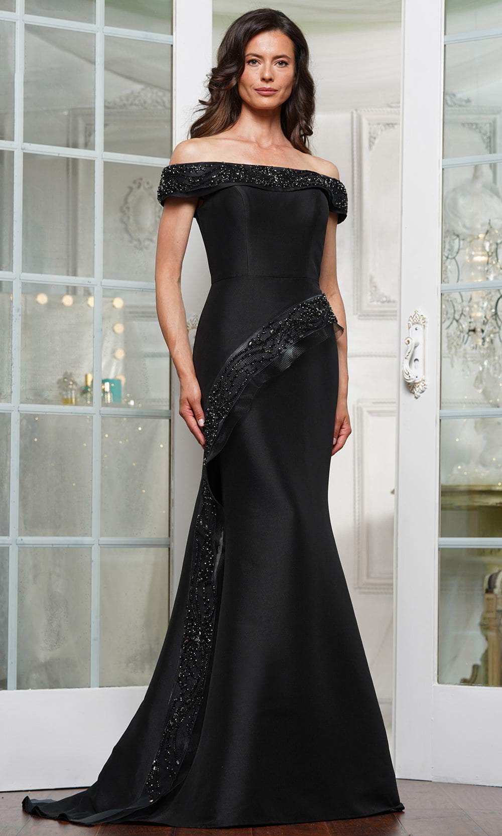Marsoni by Colors MV1332 - Off-Shoulder Bead Embellished Prom Gown.