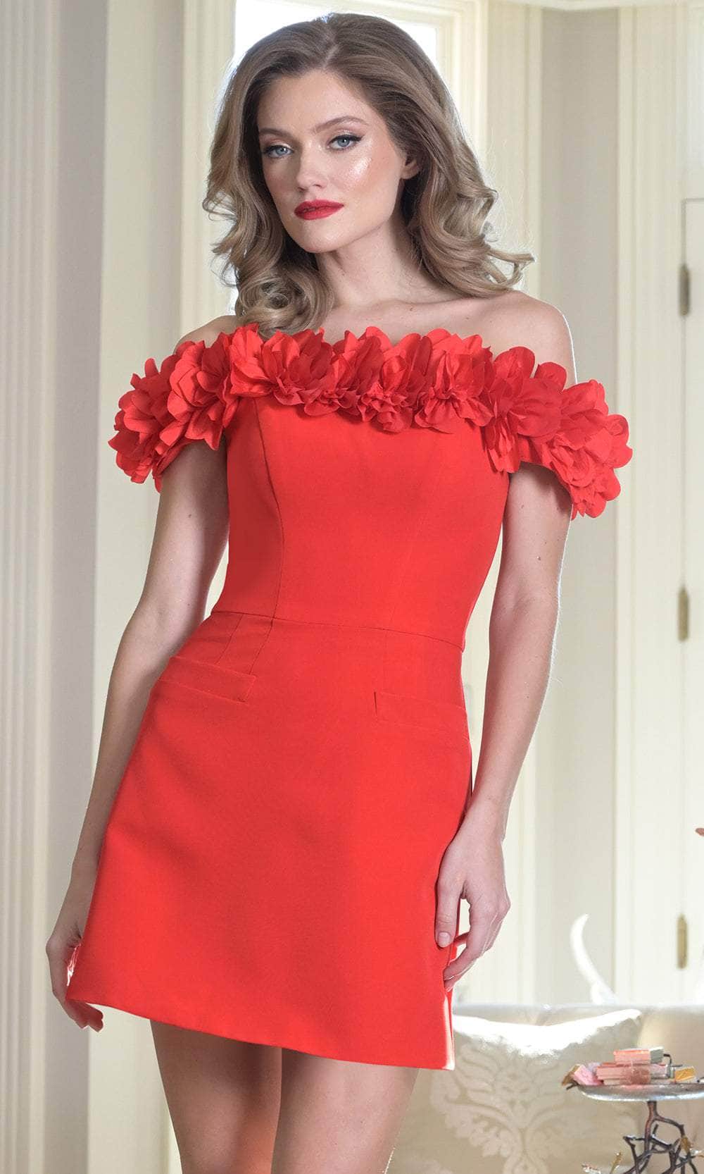 Colors Dress 3679 - Off-Shoulder Dress with Floral Detail