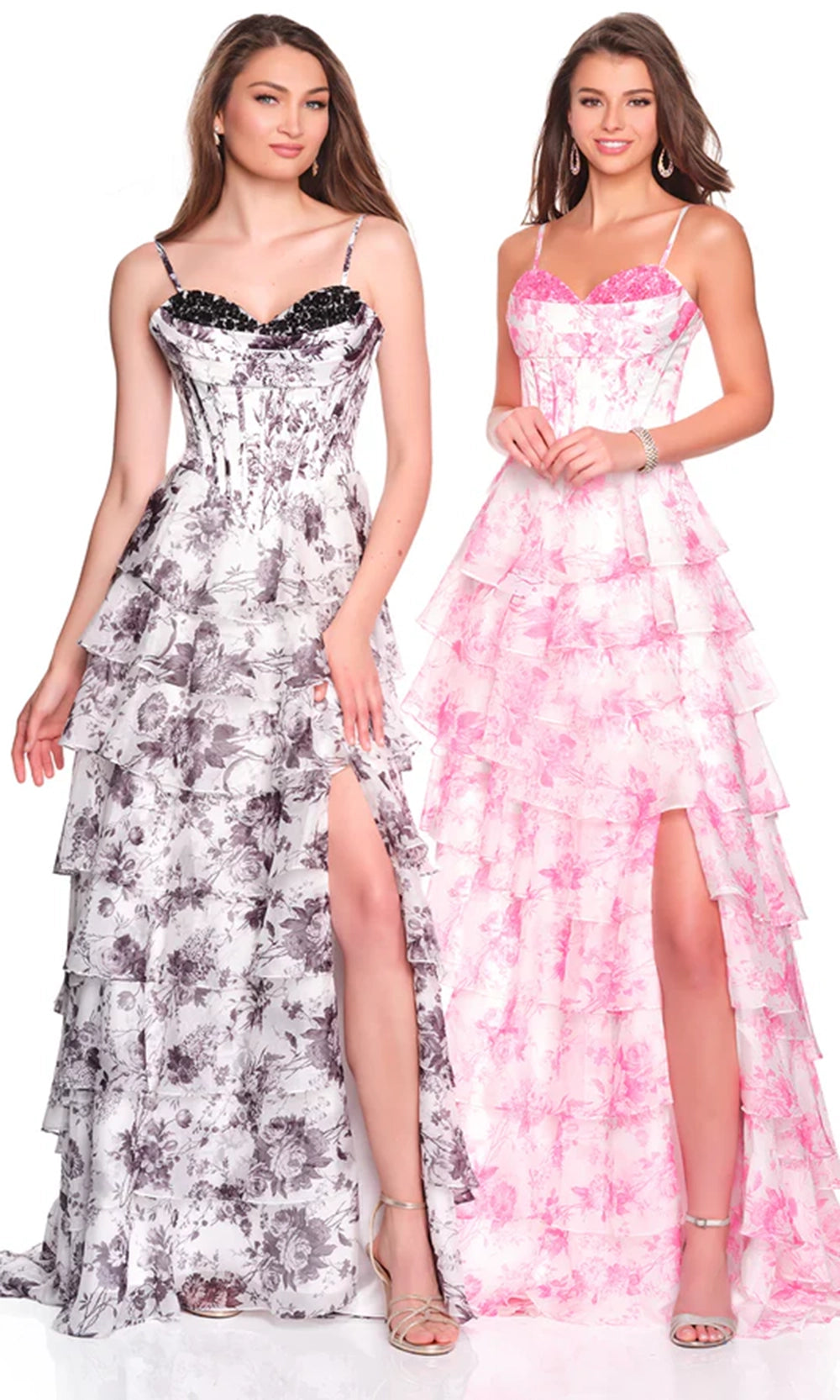 Dave & Johnny 12720 - Printed Sweetheart Prom Dress with Lace Trim