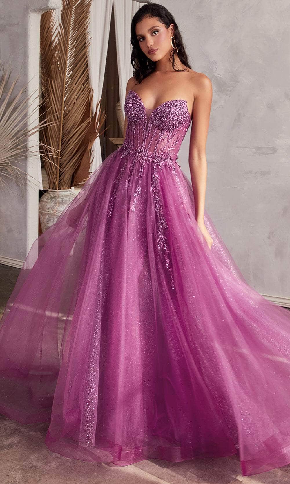 Ladivine CD0230 - Beaded Appliqued A-Line Prom Gown