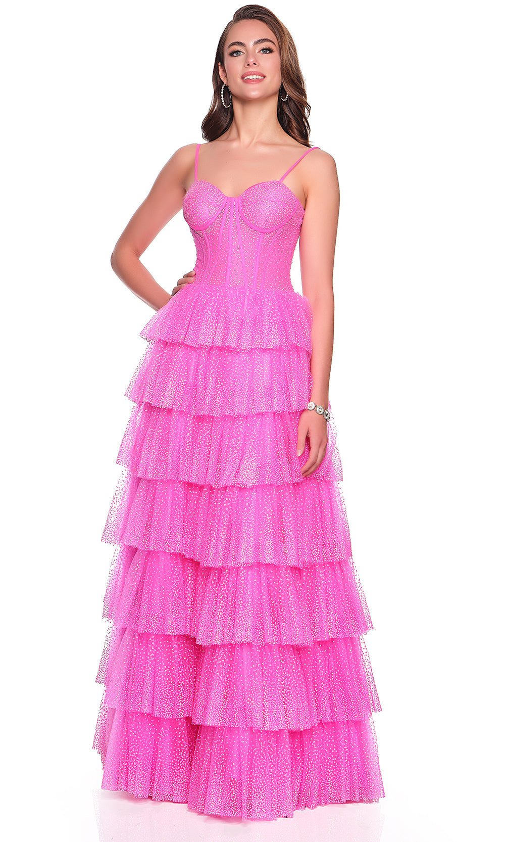 Dave & Johnny 12397 - Sparkle Tiered A-Line Dress with Corset Bodice