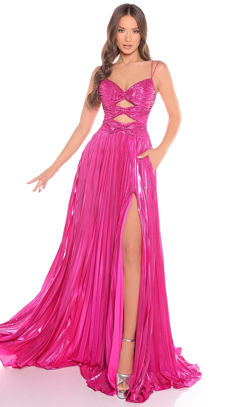 Amarra 88435 - Cut-Out Bodice Pleated Metallic Gown