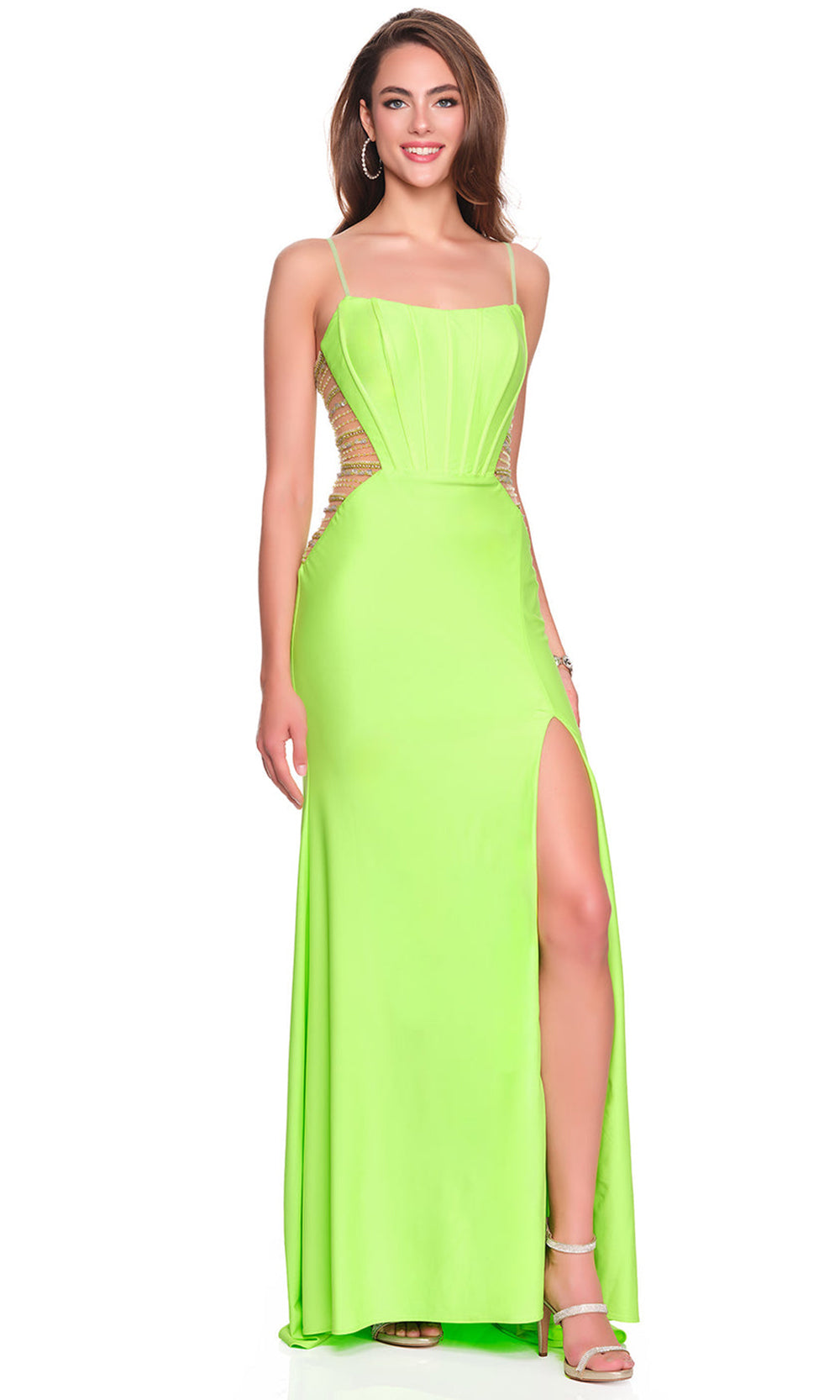 Dave & Johnny 12710 - Beaded Illusion Panel Scoop Prom Gown