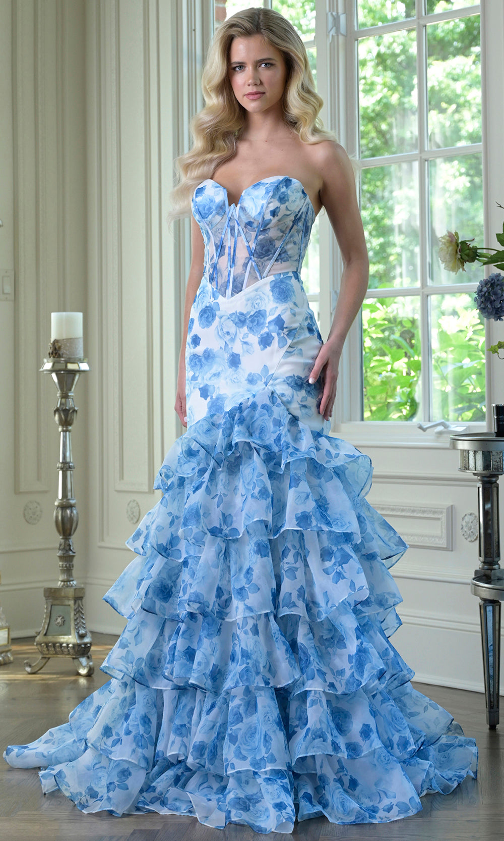 Colors Dress 3928 - Trumpet Skirt Floral Print Evening Dress