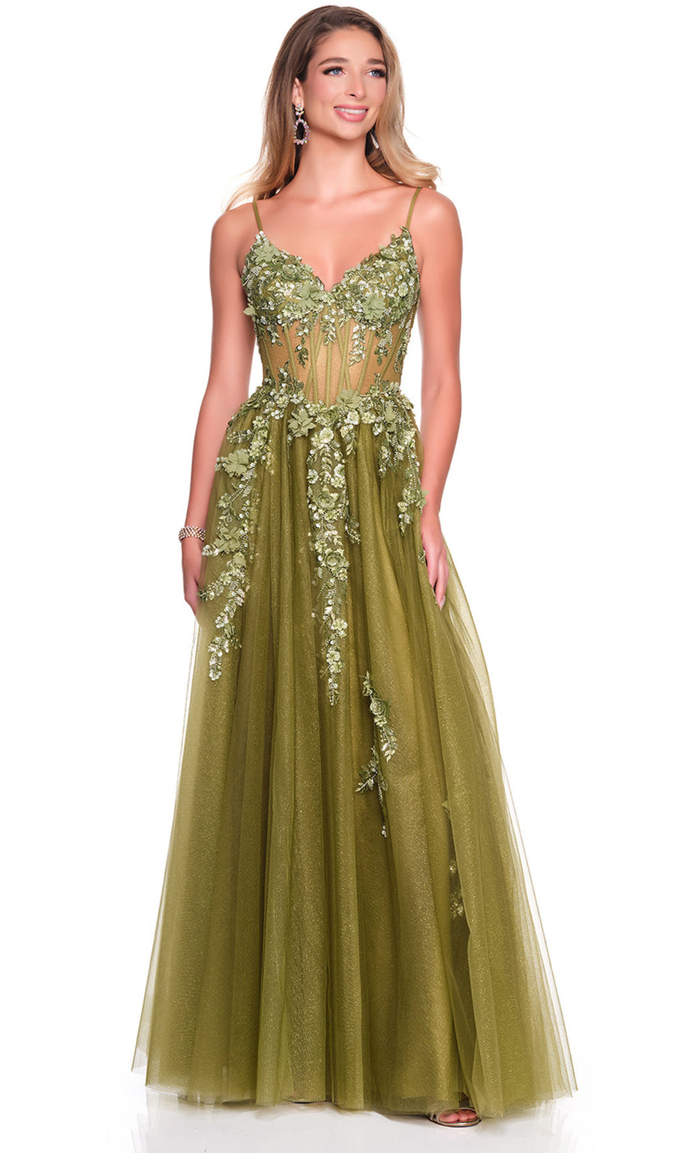 Dave & Johnny 12602 - Floral Applique Tulle Shimmer Prom Gown