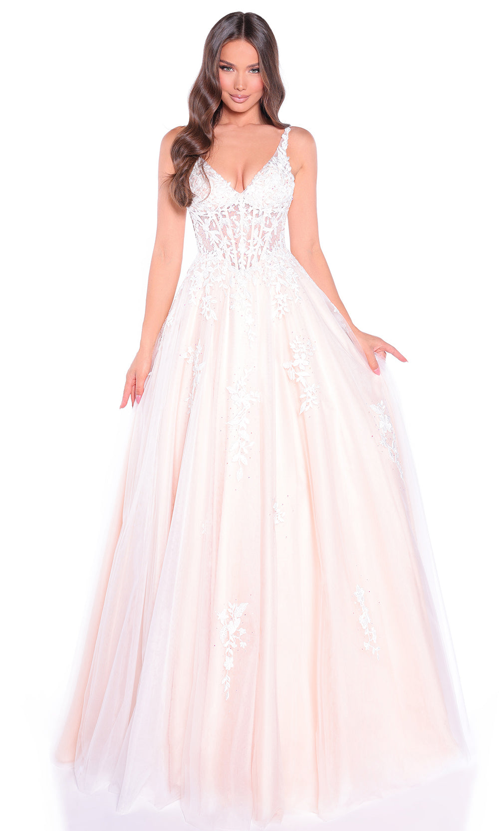 Amarra 89523 - Detailed V-Neck Layered A-Line Dress