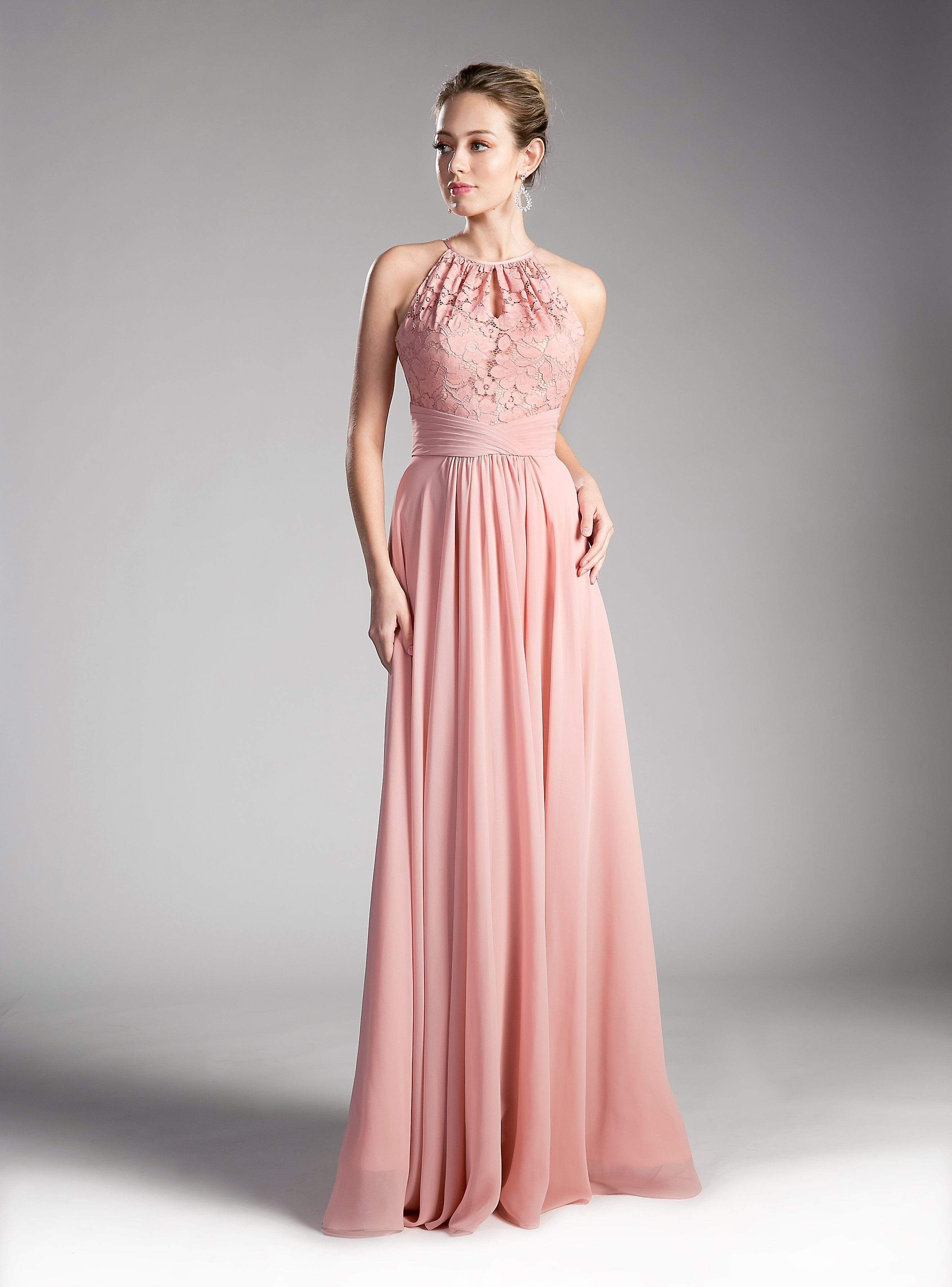 Cinderella Divine - CJ228 High Halter Lace Bodice A-Line Evening Gown