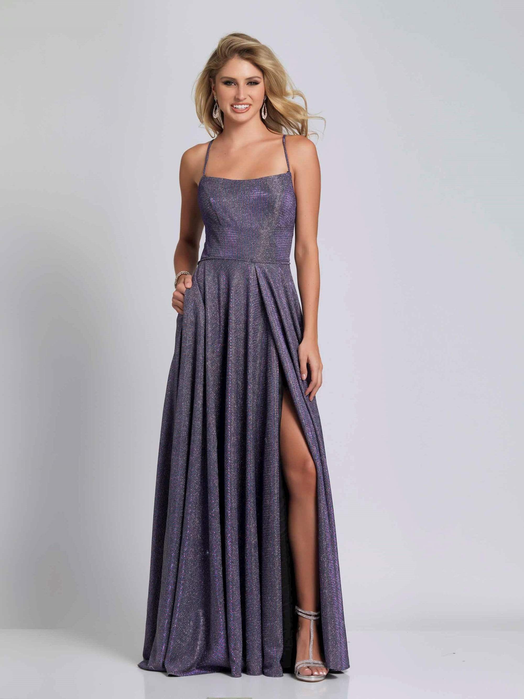 Dave & Johnny - A6933 Pleated A-Line Evening Dress with Slit