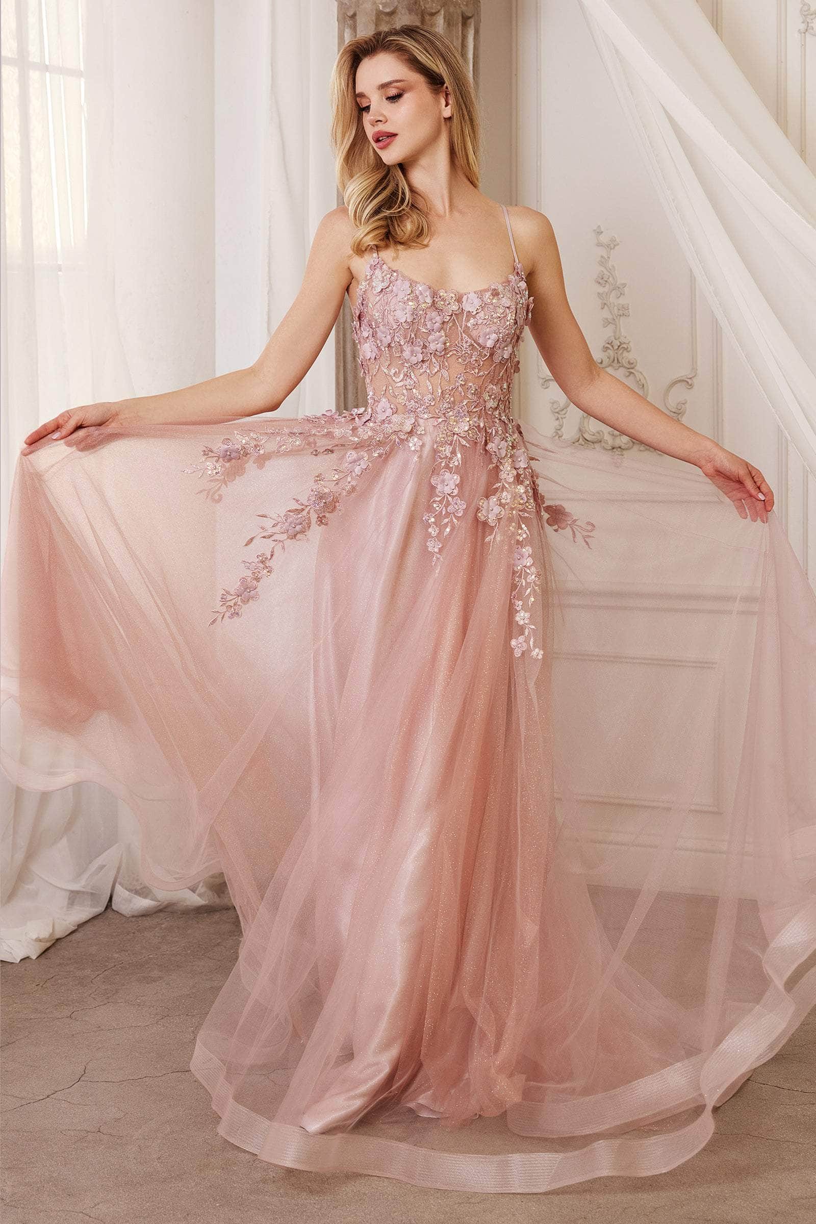 Andrea and Leo A1142 - Scoop Floral Appliqued Prom Gown