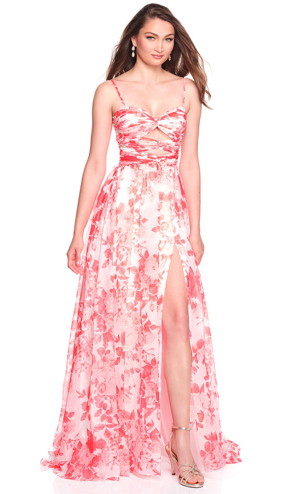 Dave & Johnny 12693 - Cutout Front A-Line Gown with Floral Print