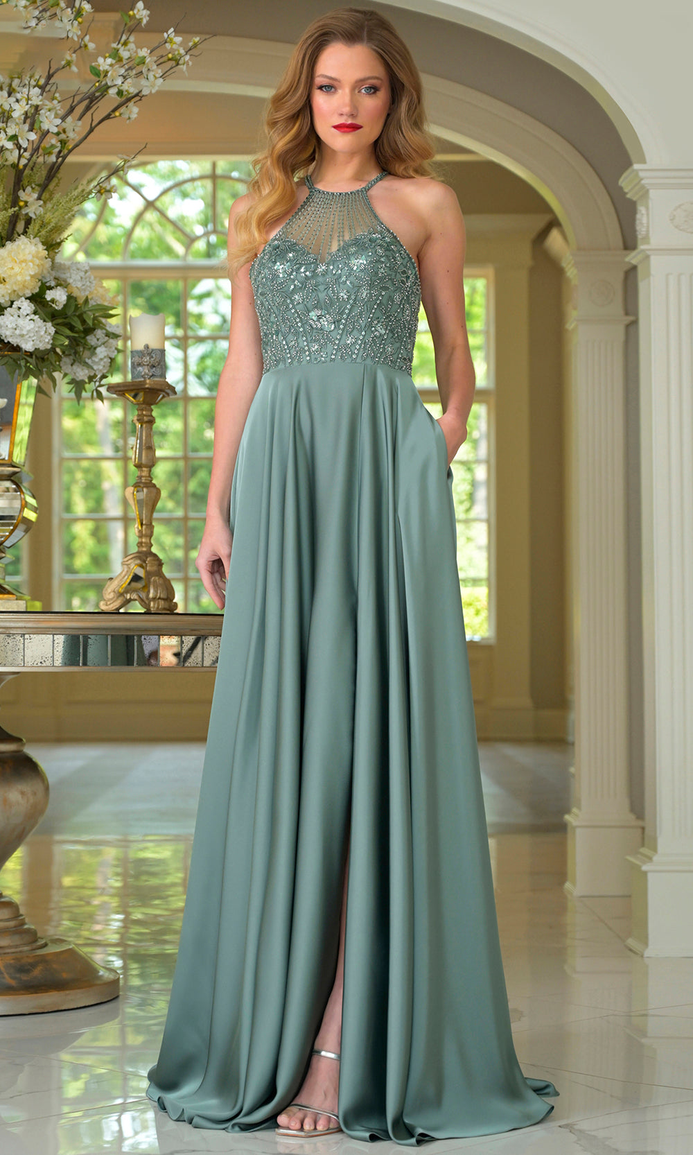 Colors Dress 3822 - Cutout Back Beaded Illusion Gown
