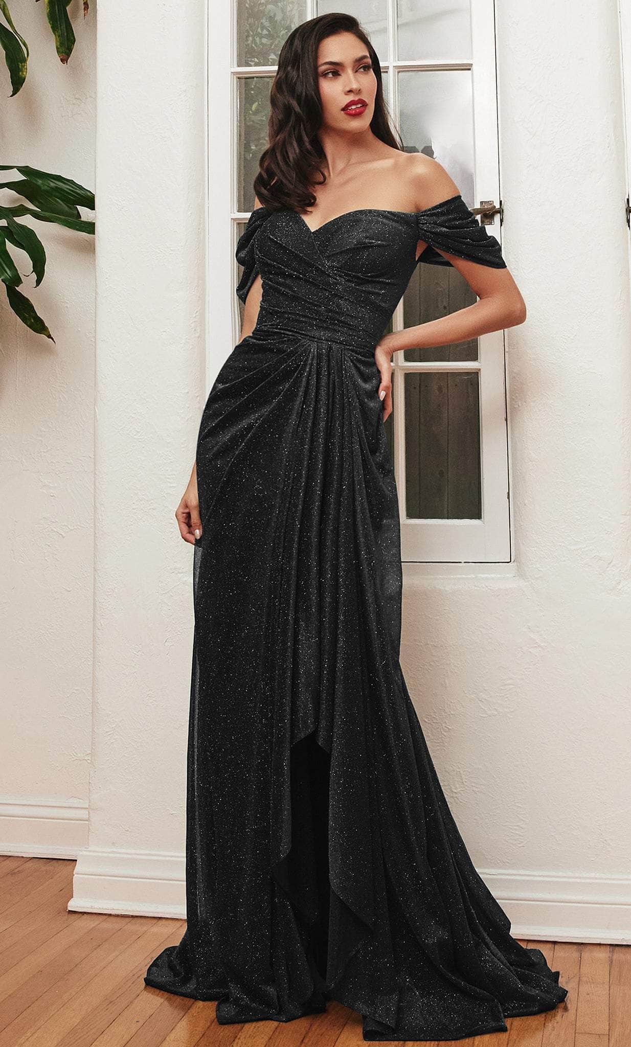 Cinderella Divine CD878 - Off-Shoulder Draped Prom Gown