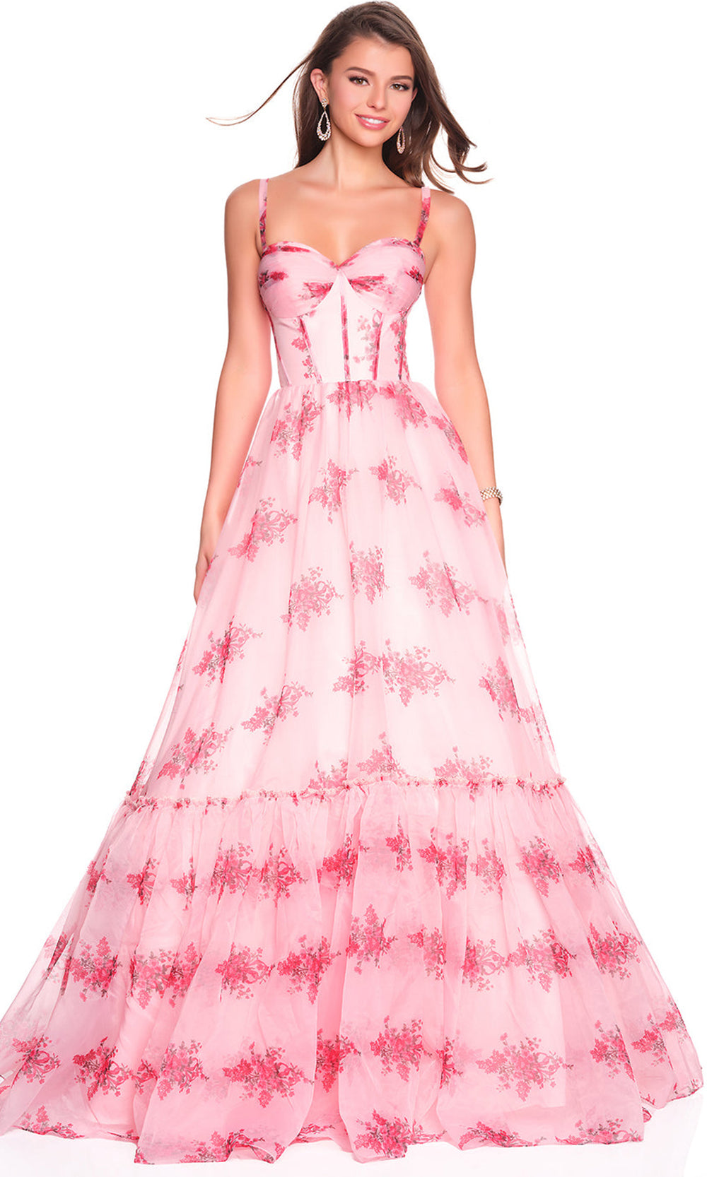Dave & Johnny 12934 - Ruffle Hem Floral Print Prom Gown
