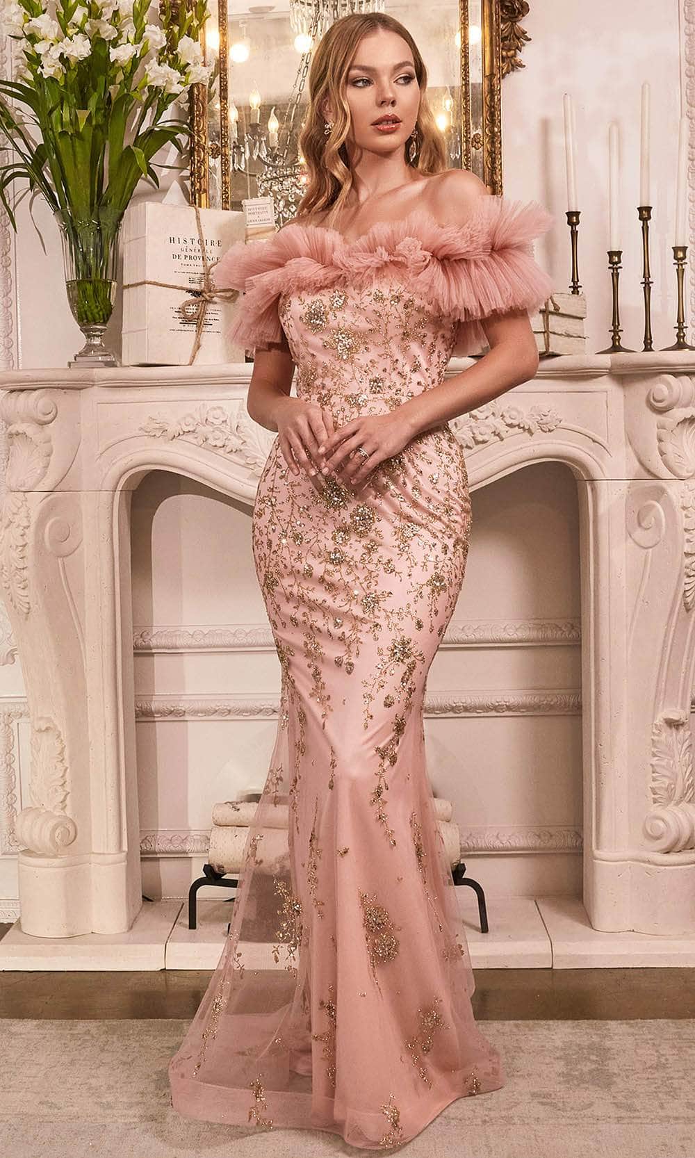Ladivine J818 - Ruffled Gathered Tulle Prom Dress