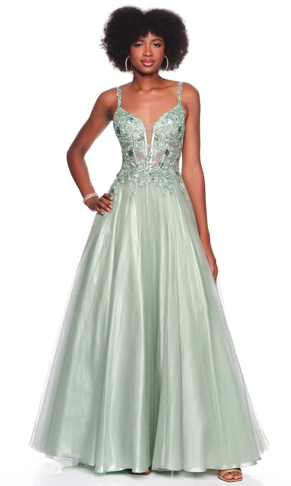 Dave & Johnny 12882 - Embroidered Tulle Ballgown with Lace-Up Back