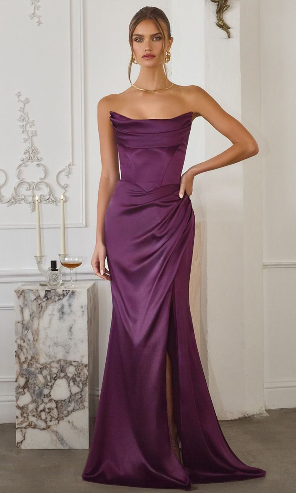 Amoris by Ladivine T820 - Draped Scoop Neck Fitted Gown