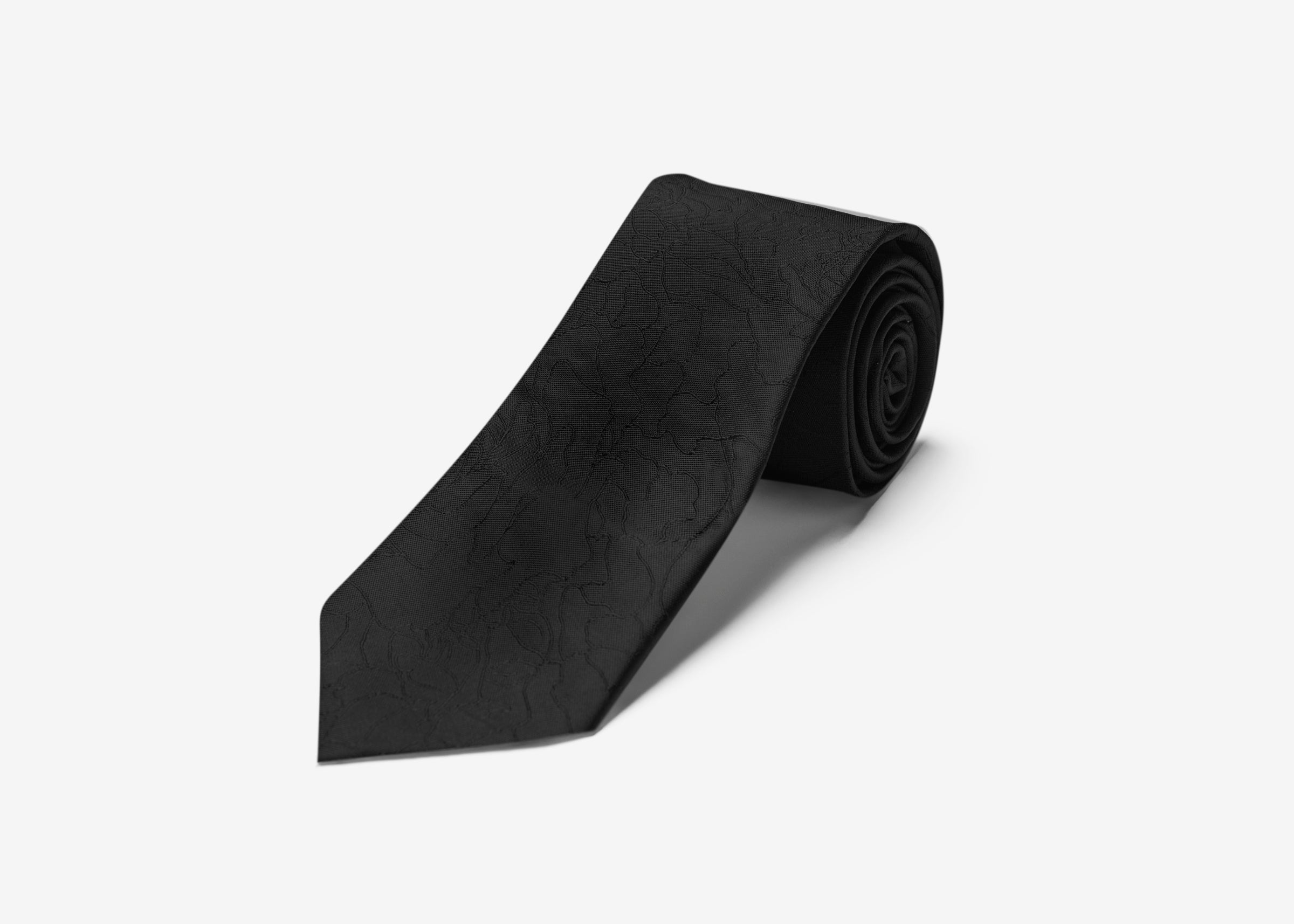Black Wavy Floral Long Tie
