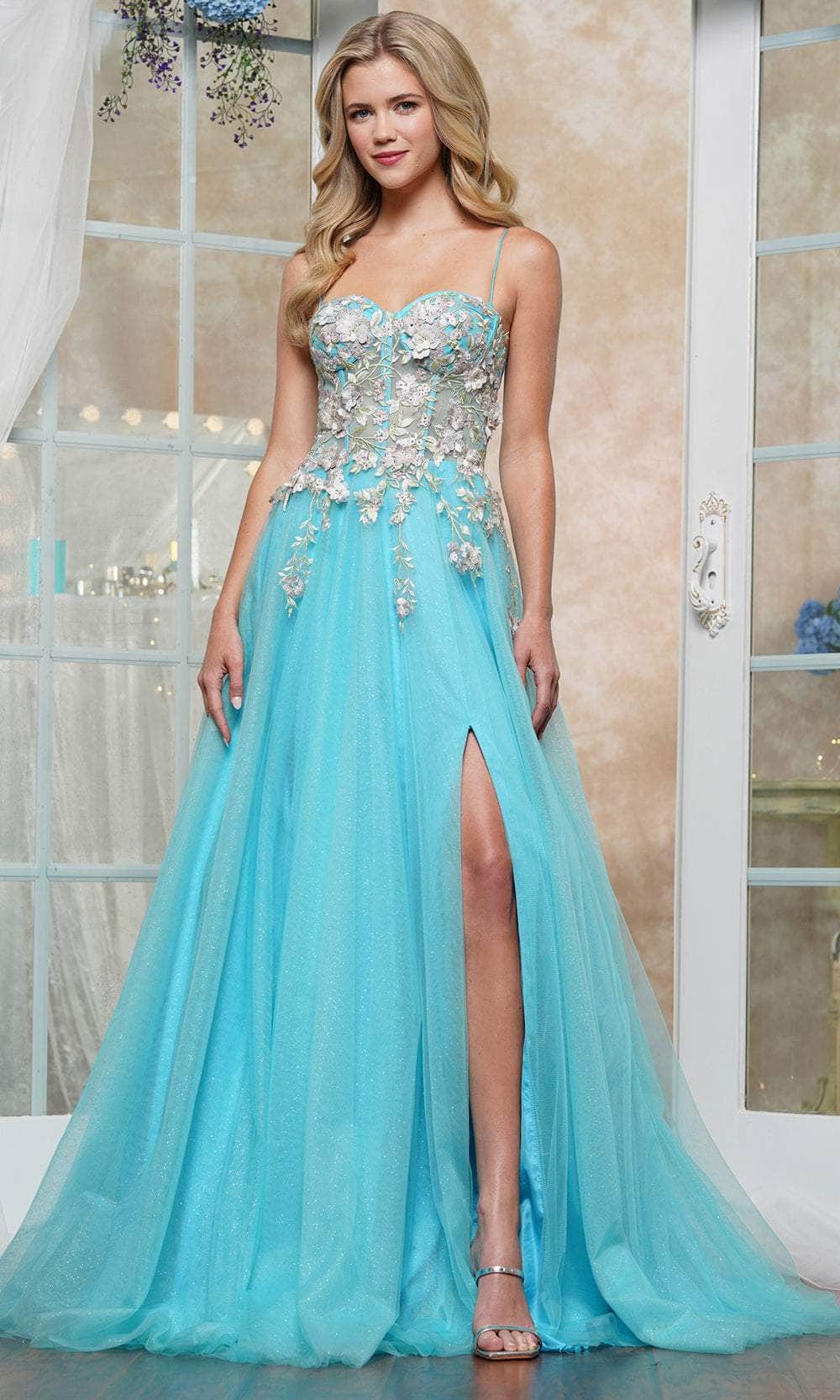 Colors Dress 3496 - Floral Appliqued Sweetheart Prom Dress