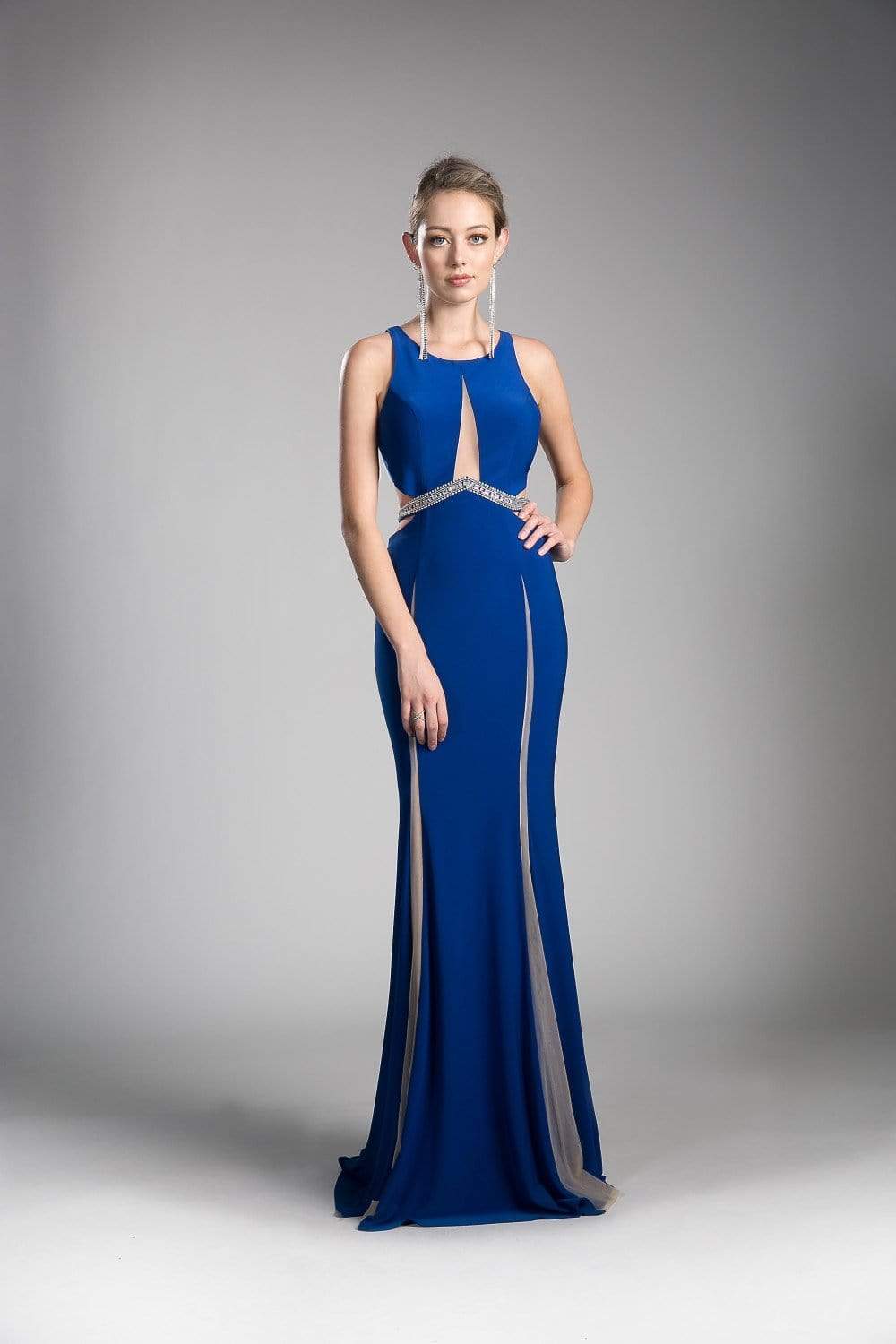 Cinderella Divine - 62806 Peaked Illusion Paneled Cutout Long Gown
