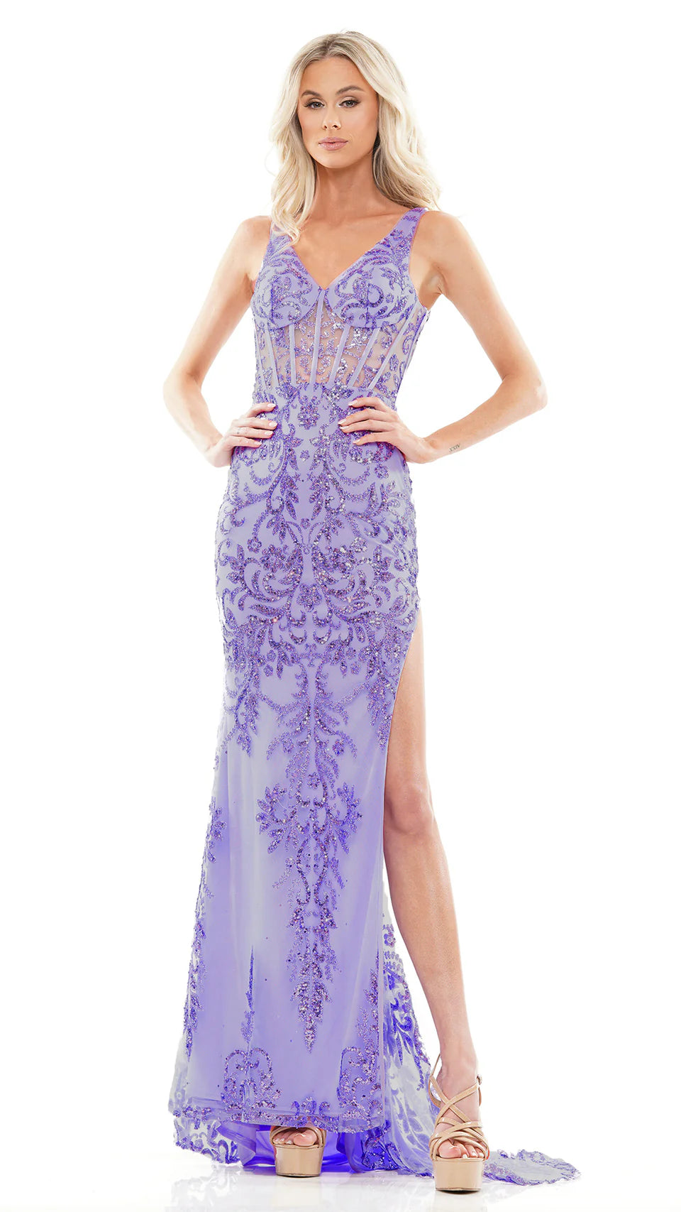 Colors Dress 2990 - V-neck Corset Bodice Prom Dress