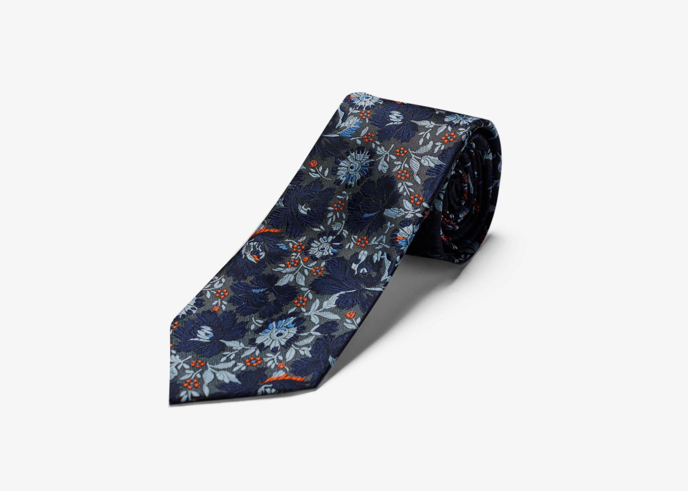 Blue Gray Floral Long Tie