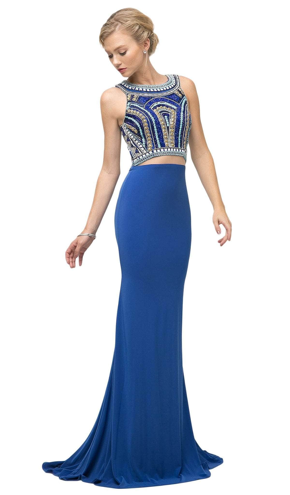 Ladivine CK39 - Beaded Two Piece Halter Neck Prom Dress