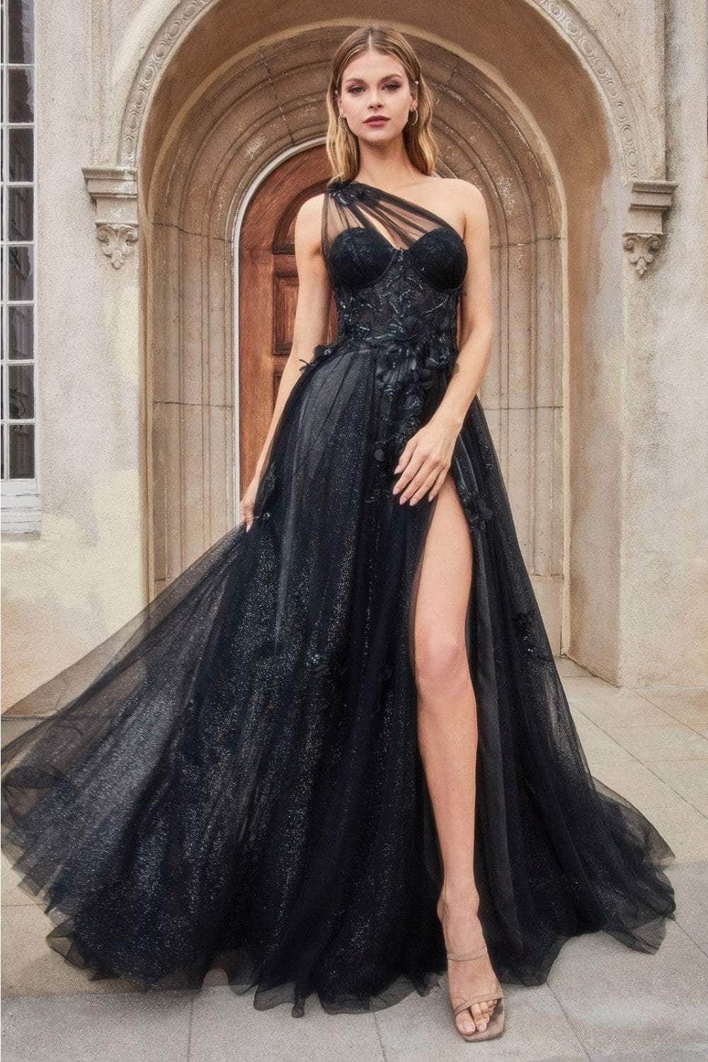 Andrea and Leo A1053 - Applique Plus Size Prom Dress with Slit