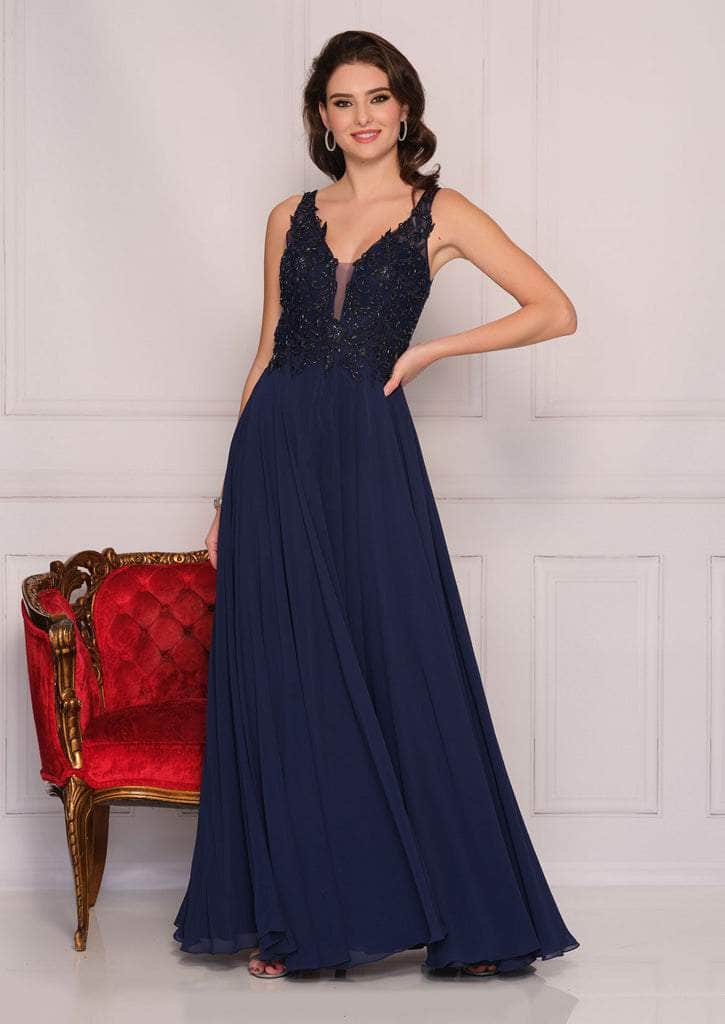 Dave & Johnny - A9159W Sexy V-Neck Lace Bodice A-Line Dress